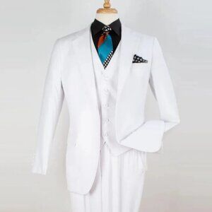 White Wedding Suit For Men - Perfect For Groom - Mens Two Button Classic Fit Ves